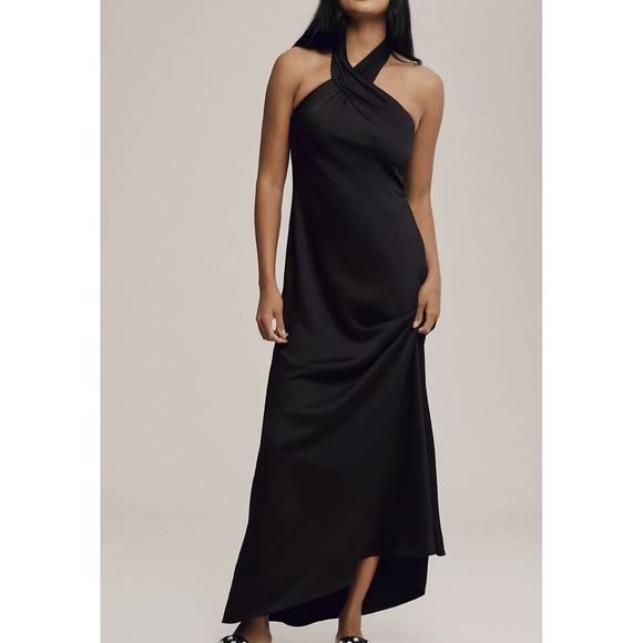 Anthropologie Dresses & Skirts - Anthropologie x BHLDN $220 Ruby Twist Halter Black Satin Gown Size 14